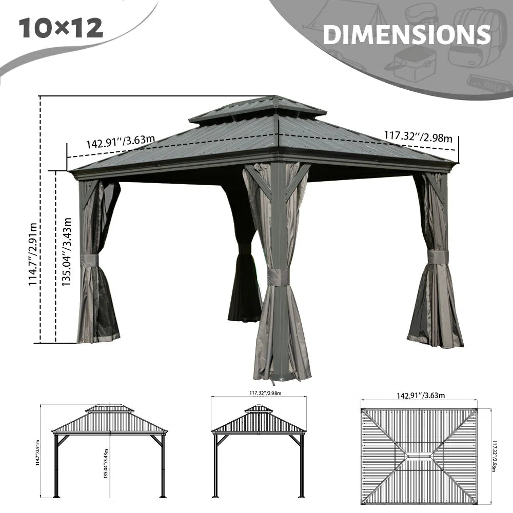 Galvanized Steel Hardtop Gazebo with Drainage Gutters