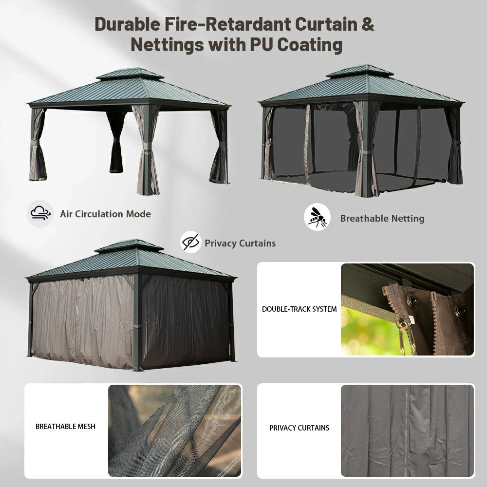 Galvanized Steel Hardtop Gazebo with Drainage Gutters