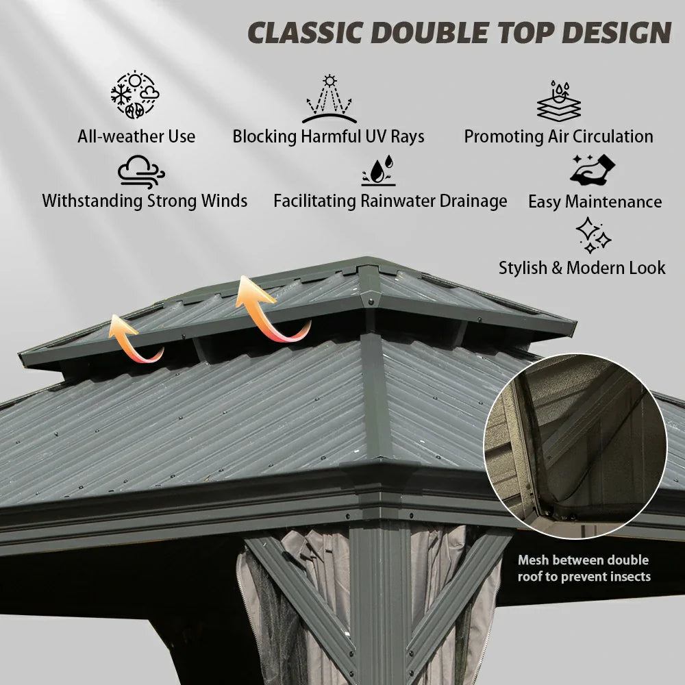 Galvanized Steel Hardtop Gazebo with Drainage Gutters