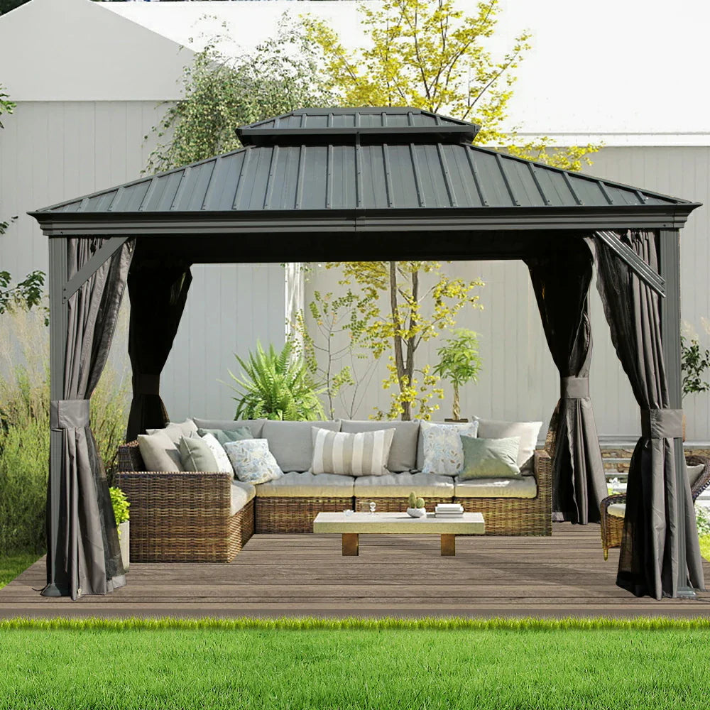 Galvanized Steel Hardtop Gazebo with Drainage Gutters