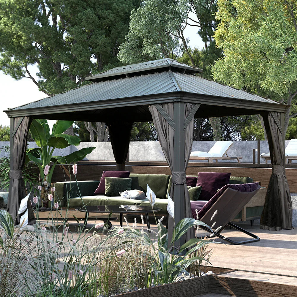 Galvanized Steel Hardtop Gazebo with Drainage Gutters
