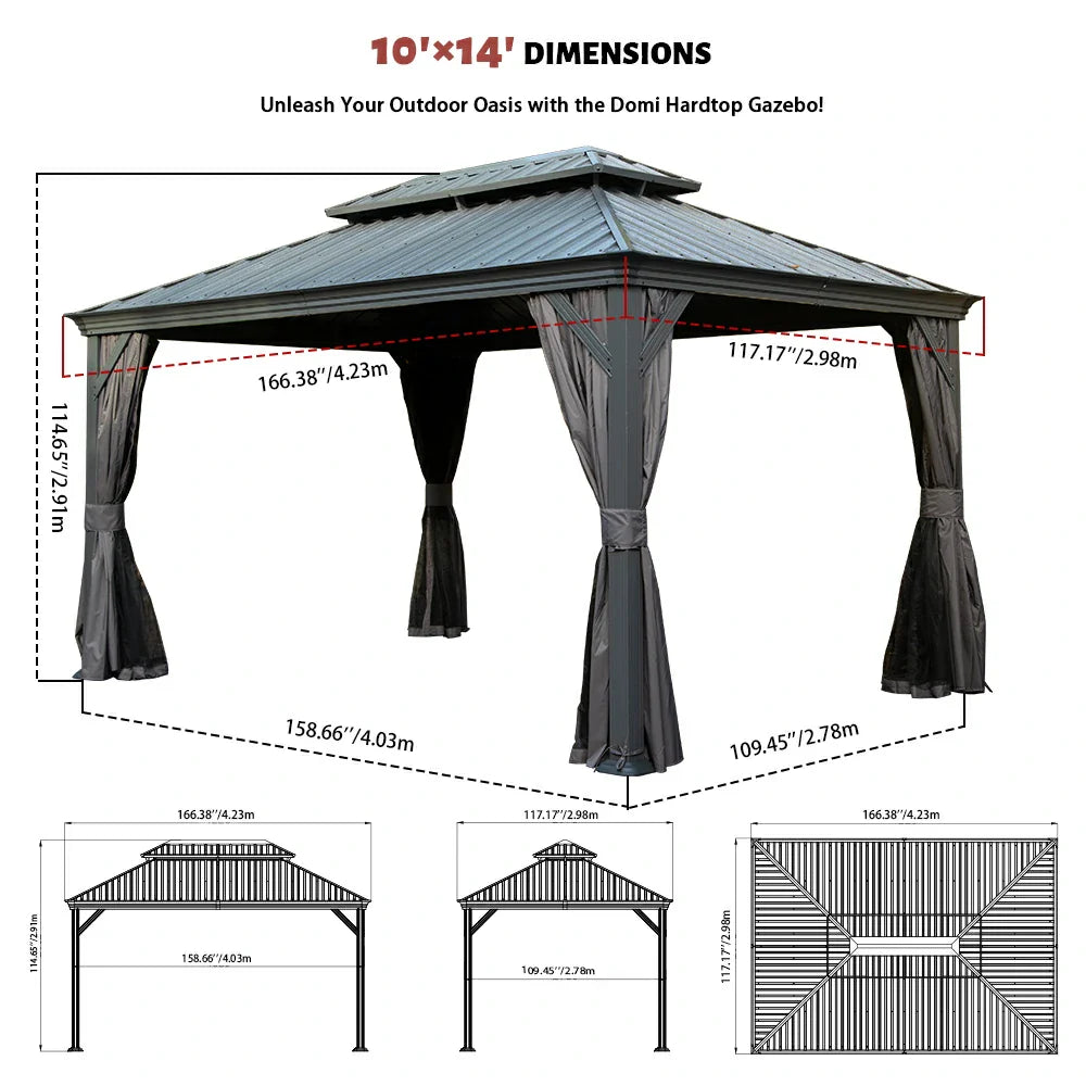 Galvanized Steel Hardtop Gazebo with Drainage Gutters