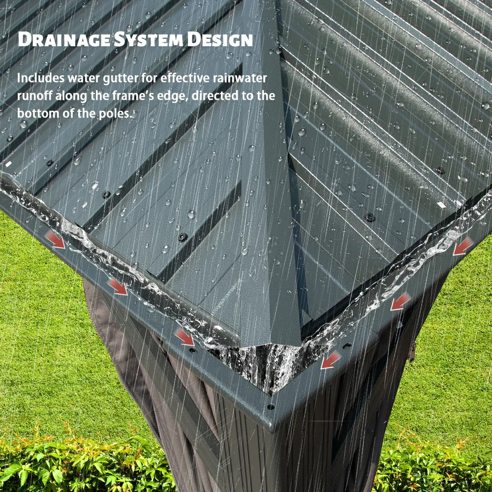 Galvanized Steel Hardtop Gazebo with Drainage Gutters
