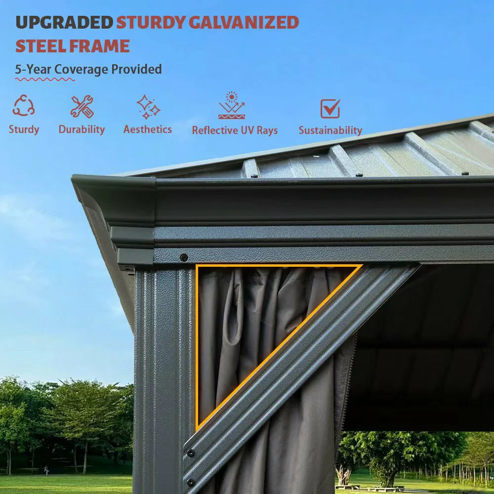 Galvanized Steel Hardtop Gazebo with Drainage Gutters