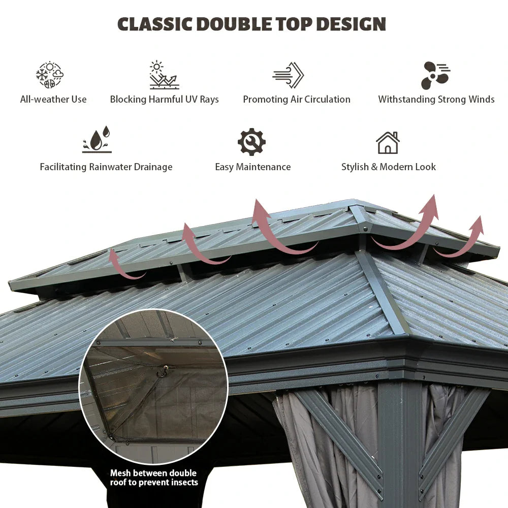Galvanized Steel Hardtop Gazebo with Drainage Gutters