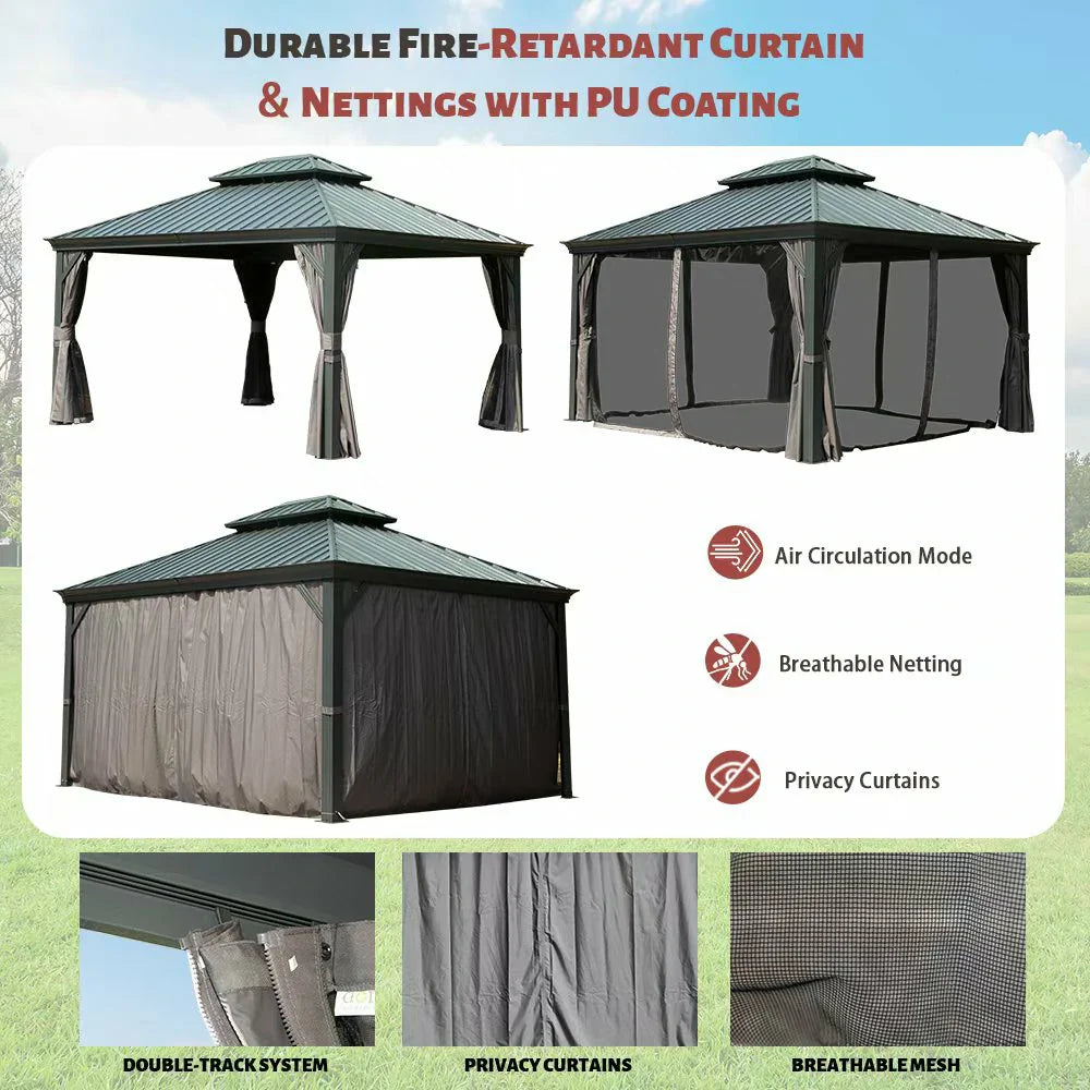 Galvanized Steel Hardtop Gazebo with Drainage Gutters