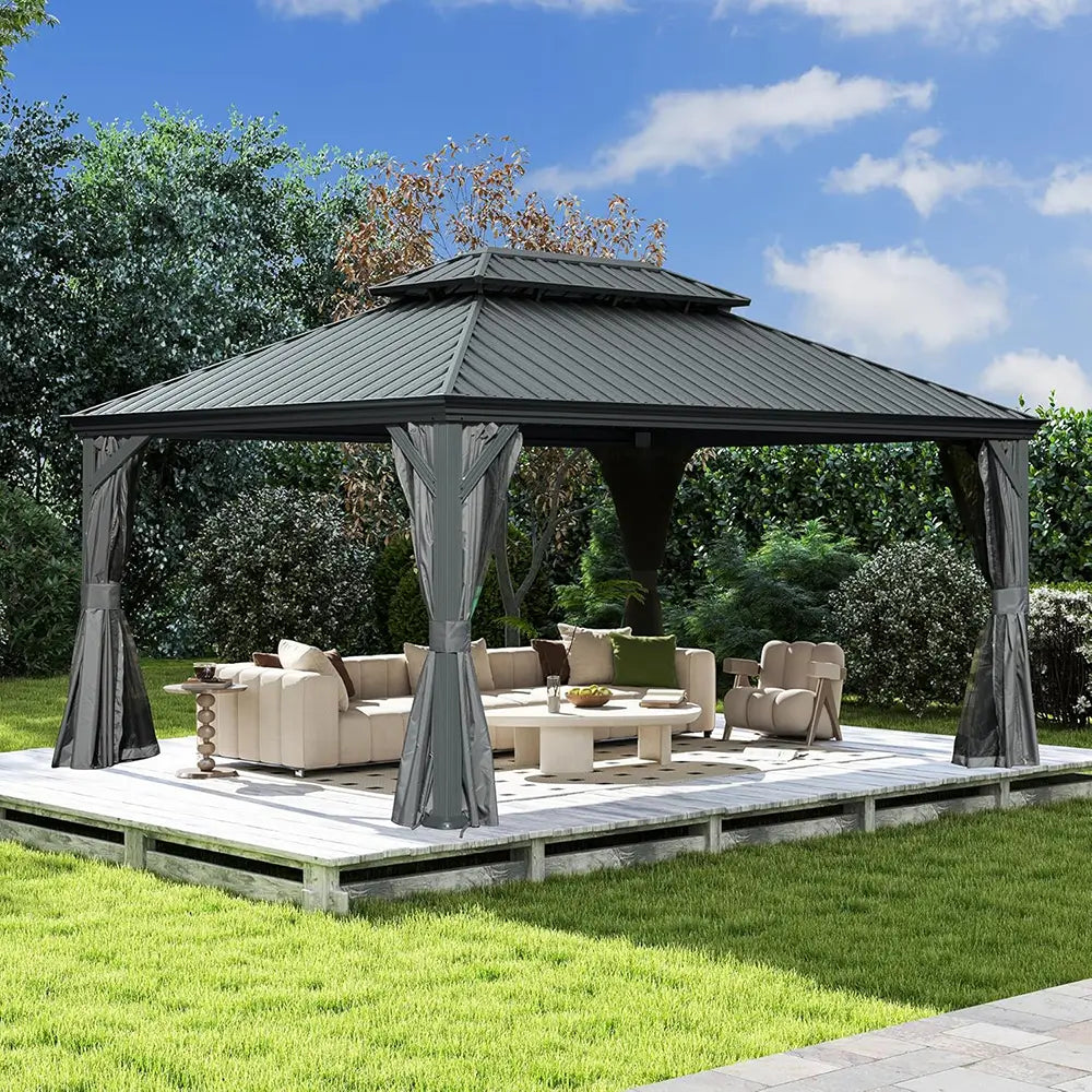 Galvanized Steel Hardtop Gazebo with Drainage Gutters