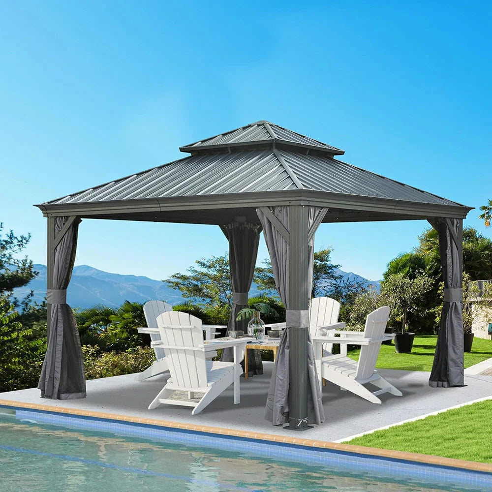 Galvanized Steel Hardtop Gazebo with Drainage Gutters