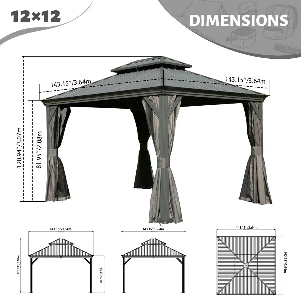 Galvanized Steel Hardtop Gazebo with Drainage Gutters