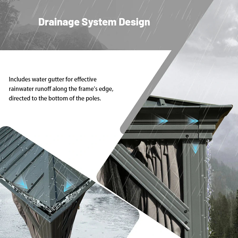 Galvanized Steel Hardtop Gazebo with Drainage Gutters