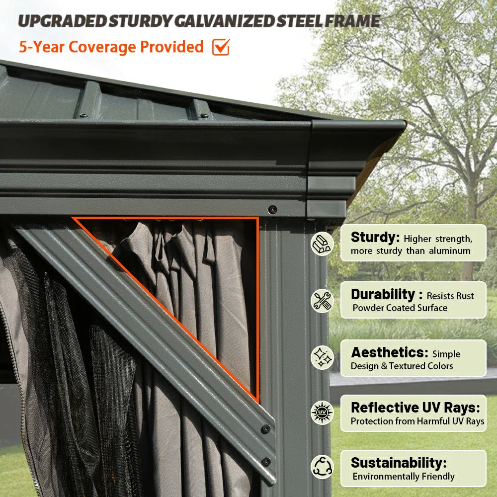 Galvanized Steel Hardtop Gazebo with Drainage Gutters