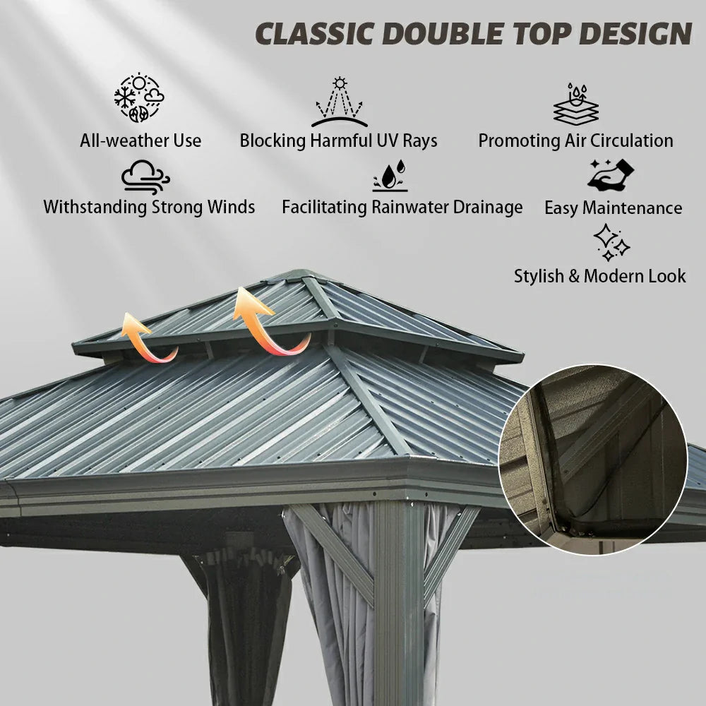 Galvanized Steel Hardtop Gazebo with Drainage Gutters