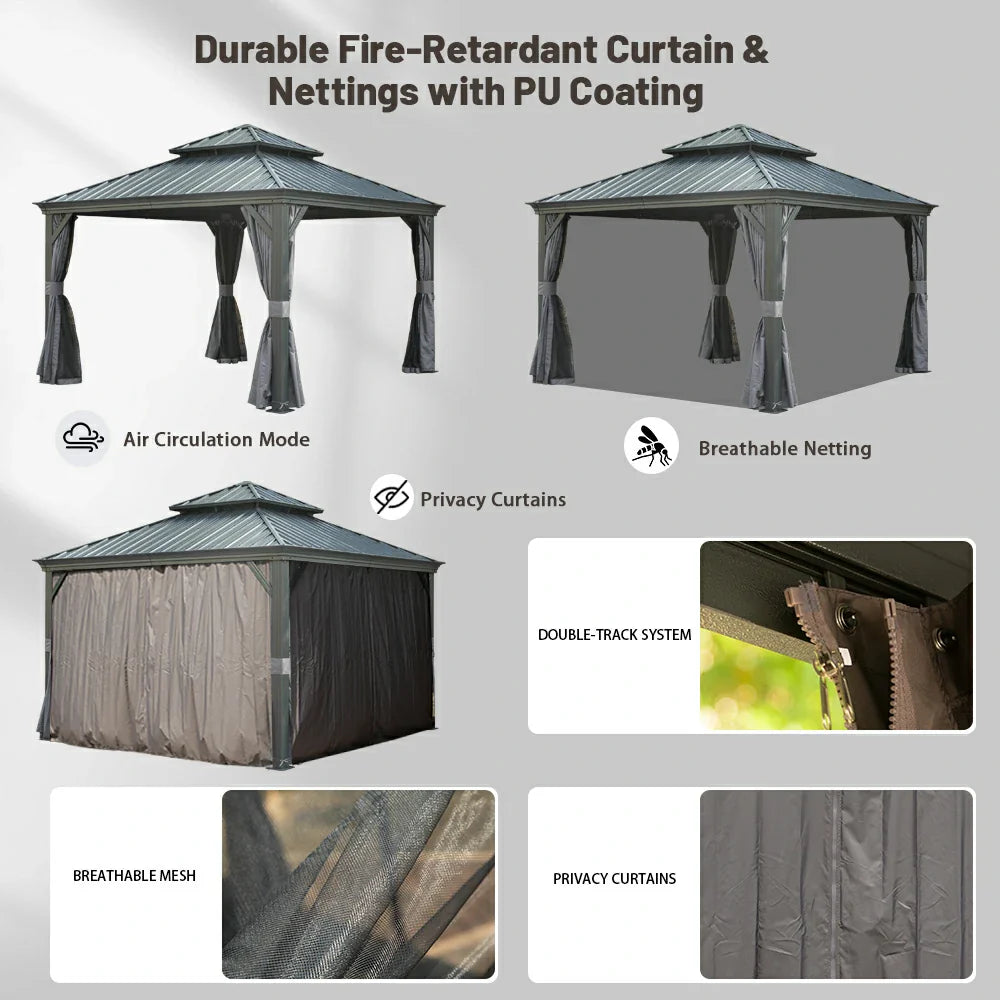 Galvanized Steel Hardtop Gazebo with Drainage Gutters