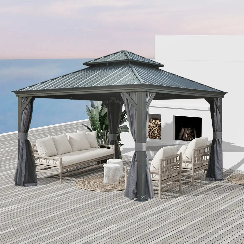 Galvanized Steel Hardtop Gazebo with Drainage Gutters