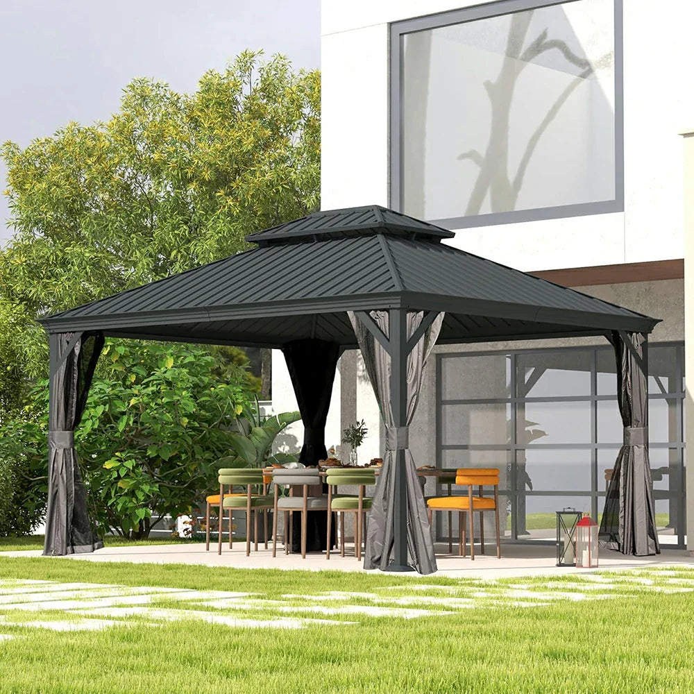 Galvanized Steel Hardtop Gazebo with Drainage Gutters