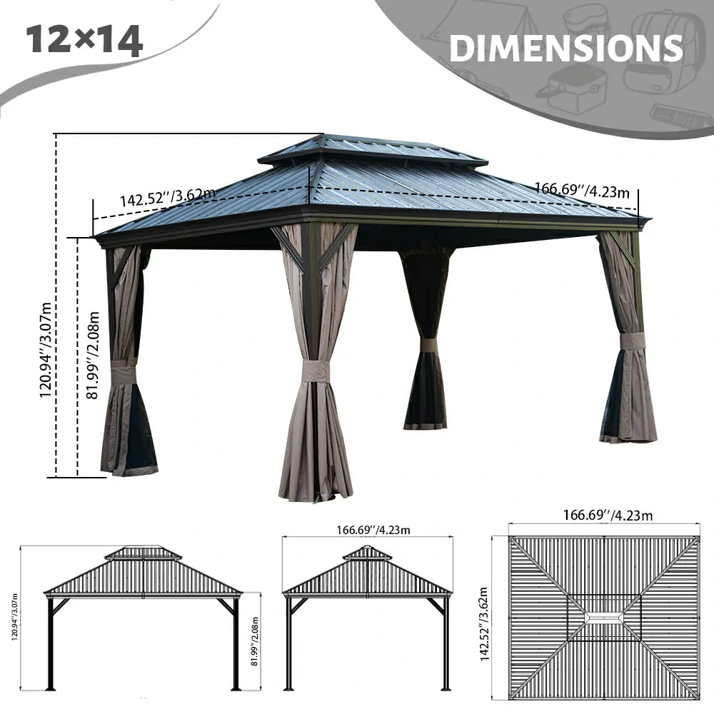 Galvanized Steel Hardtop Gazebo with Drainage Gutters