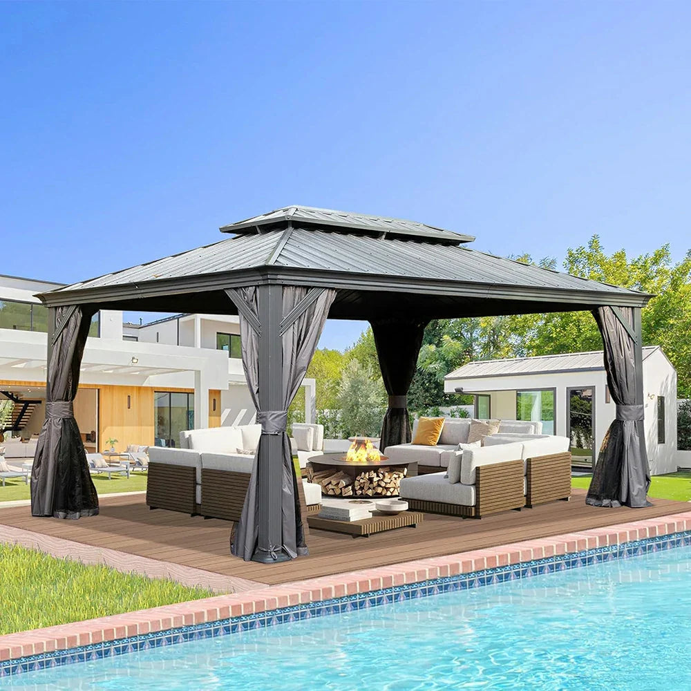 Galvanized Steel Hardtop Gazebo with Drainage Gutters
