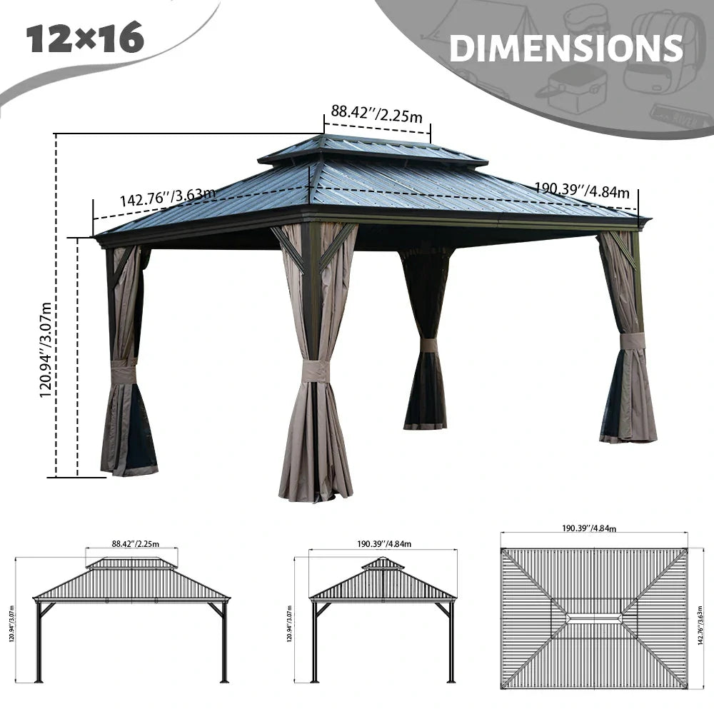 Galvanized Steel Hardtop Gazebo with Drainage Gutters