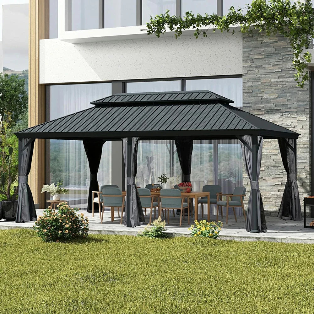 Galvanized Steel Hardtop Gazebo with Drainage Gutters