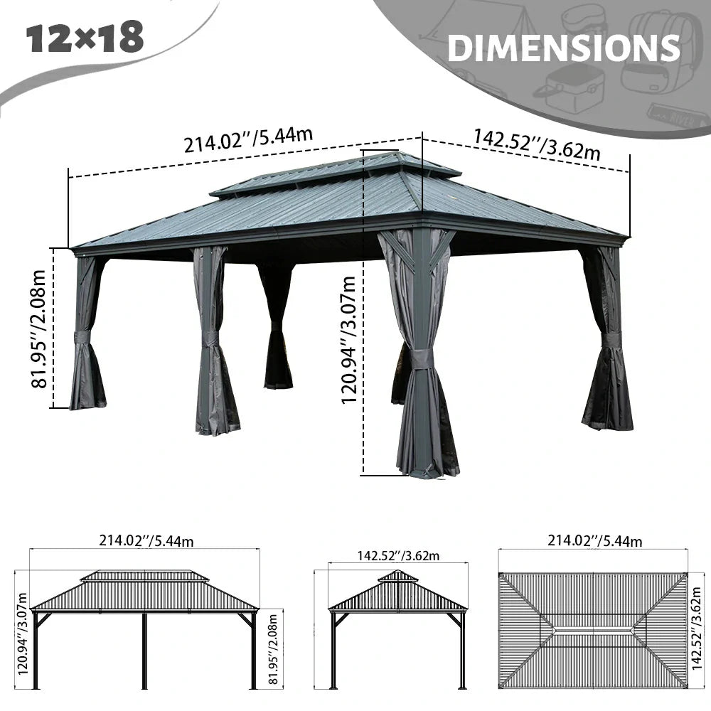 Galvanized Steel Hardtop Gazebo with Drainage Gutters