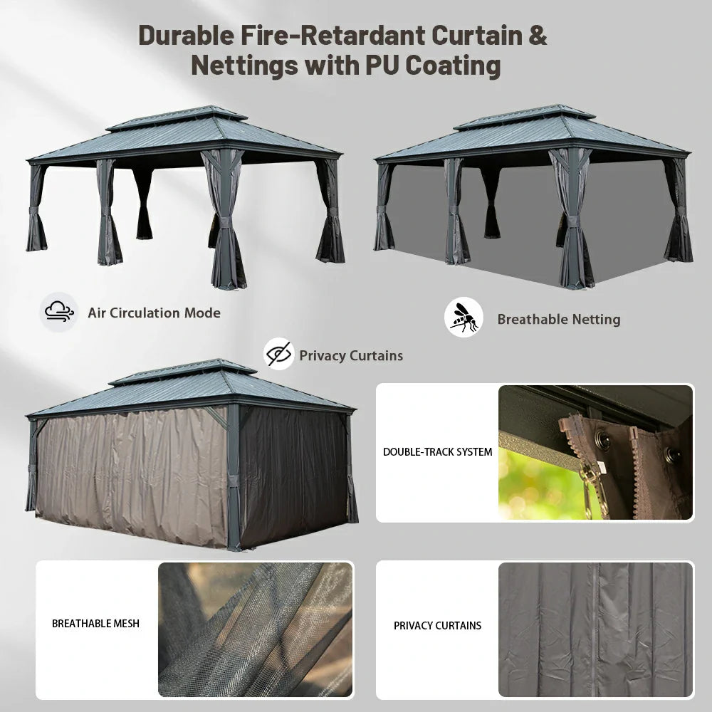 Galvanized Steel Hardtop Gazebo with Drainage Gutters