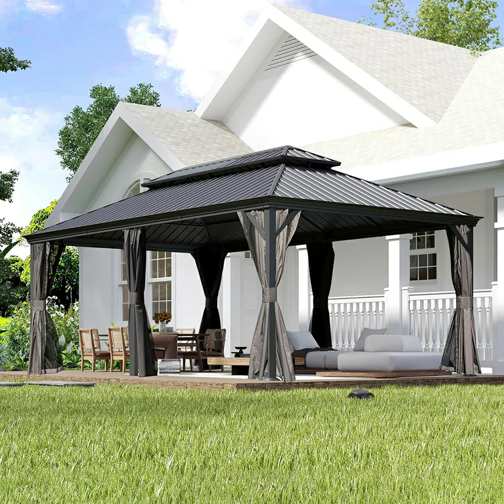 Galvanized Steel Hardtop Gazebo with Drainage Gutters