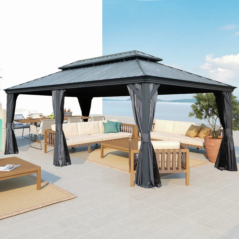 Galvanized Steel Hardtop Gazebo with Drainage Gutters