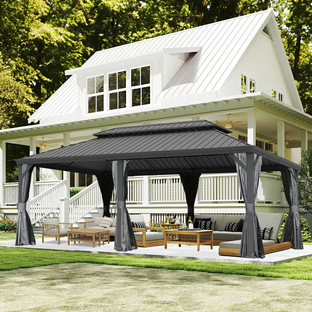 Galvanized Steel Hardtop Gazebo with Drainage Gutters