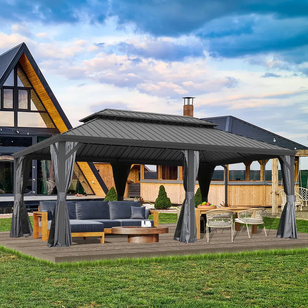 Galvanized Steel Hardtop Gazebo with Drainage Gutters