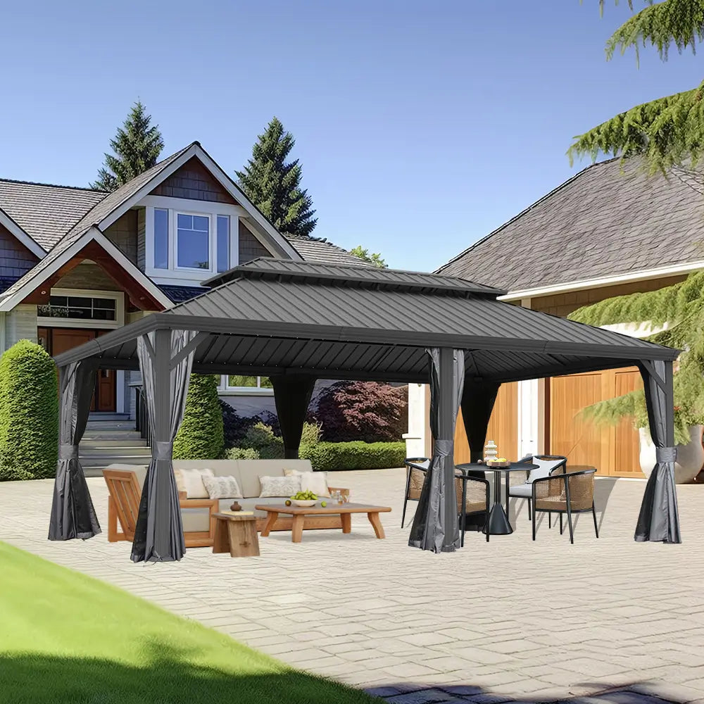 Galvanized Steel Hardtop Gazebo with Drainage Gutters