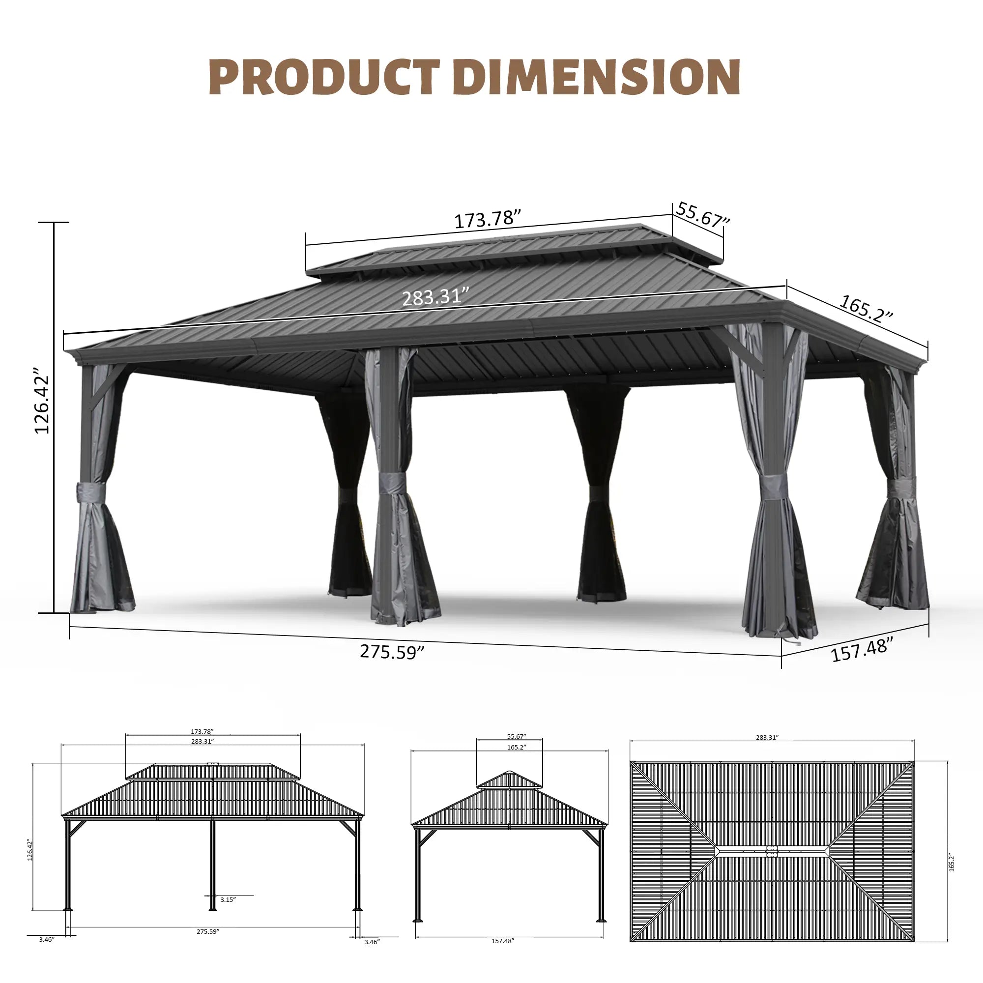 Galvanized Steel Hardtop Gazebo with Drainage Gutters