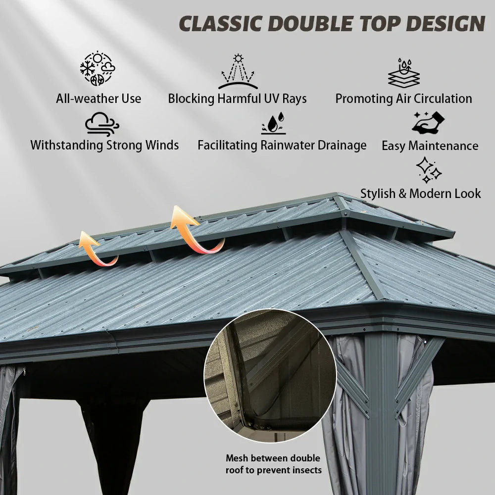 Galvanized Steel Hardtop Gazebo with Drainage Gutters