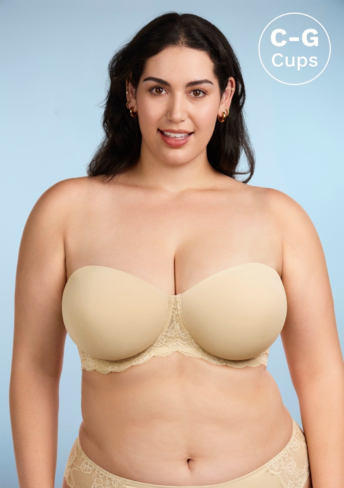 Rebecca Lace Trim Beige Lightly Padded Strapless Bra Set