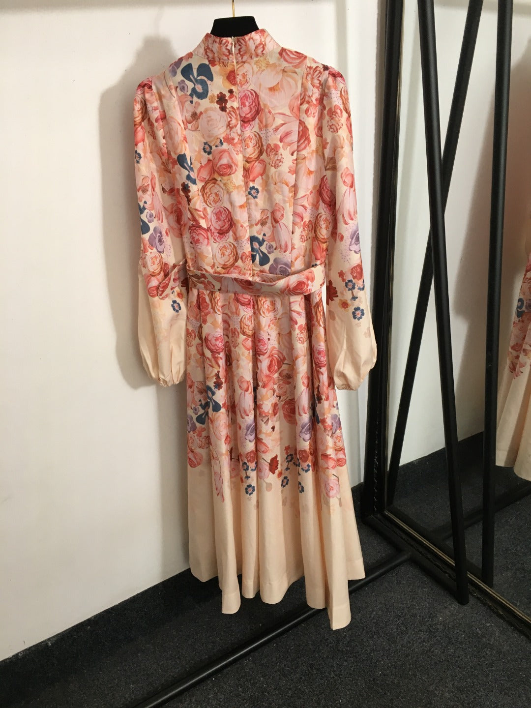 Zimmermann's newest rose flower print long-sleeved dress with belt, pink
