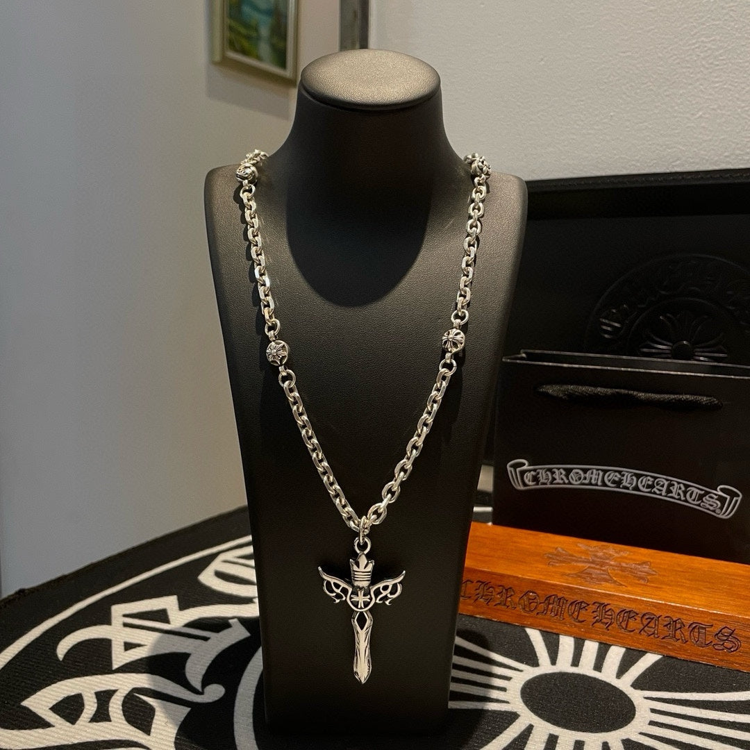 Chrome He**** Classic Retro Multi-element Necklace Cross Pendant